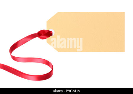 Plain Ribbon Tag Plain blank gift tag or manila label with ribbon isolated on white ...