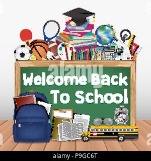 back to school chalkboard with education tools Stock Vector