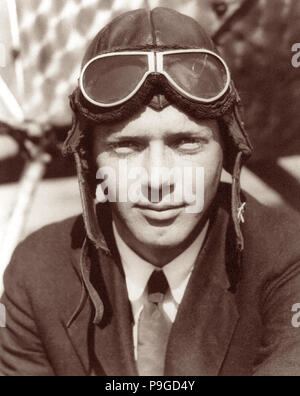 Charles Lindbergh (1902-1974) was the first aviator to successfully complete a solo non-stop transatlantic flight, which he made between New York and Paris on May 20-21, 1927. (Photo c1927) Stock Photo