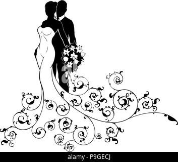 Bride and Groom Couple Wedding Silhouette Abstract Stock Vector