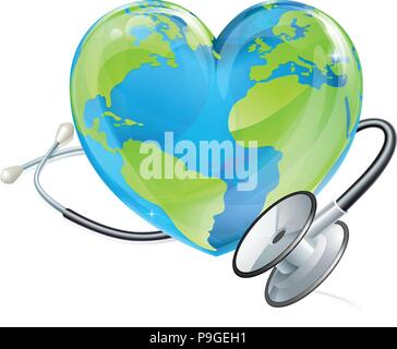 Globe World Health Day Heart Earth Stethoscope Concept Stock Vector