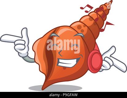 Listening music long shell mascot cartoon Stock Vector