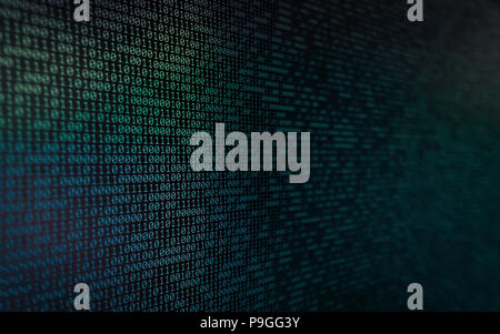 Wall of Binary Data with narrow depth of field added grain and colour gradients Stock Photo