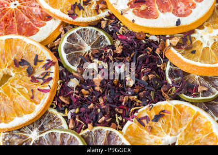 dried citrus on wooden background Stock Photo