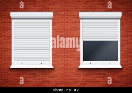 White Roller Shutters on Window Stock Vector