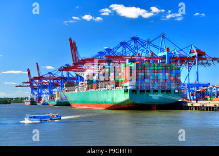 Container ships in the Port of Hamburg, Germany, Europe Stock Photo