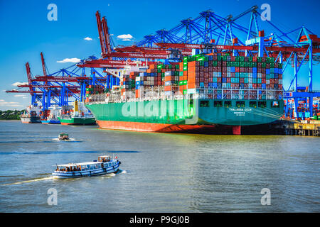 Container ship in the Port of Hamburg, Germany, Europe Stock Photo