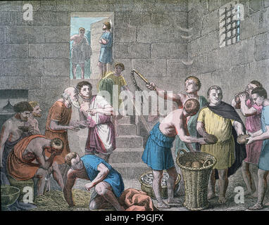 Rome, agricultural slaves dungeon, engraving, 1866. Stock Photo