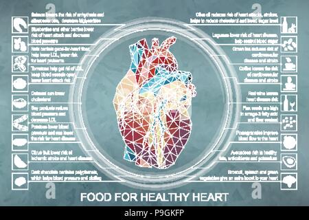 Vector illustration infographic. Food for healthy heart Stock Vector