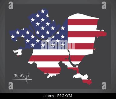 Pittsburgh Pennsylvania map with American national flag illustration Stock Vector