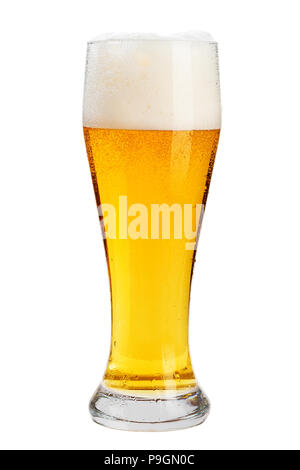 A glass of cold beer with foam, clipping path, bubbles in a drink, on a white background, isolated Stock Photo