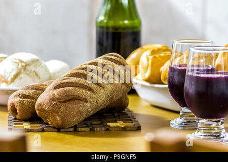 Assorted breads on the table Stock Photo