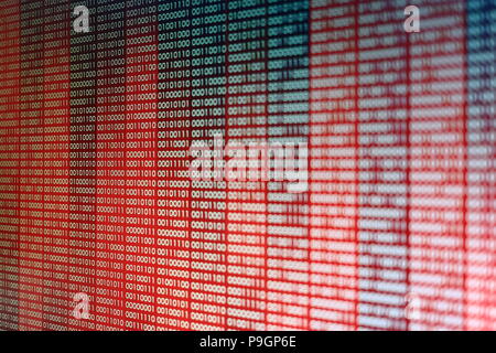 blocks of binary data. Blockchain concept. red background with computer digital binary code bit number one and zero text. computer problems concept. Stock Photo