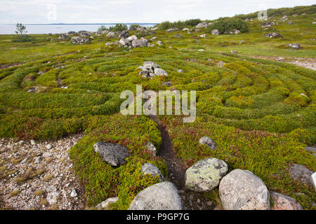Neolithic Stone Labyrinth, Solovetsky Islands, Russia Stock Photo