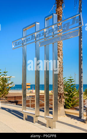 Ornate Scarborough Beach sign artwork, Scarborough Beach, Western Australia Stock Photo