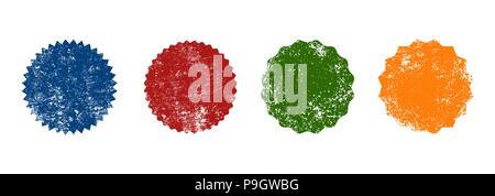 Close up for different colorful retro seal grunge stamp badge shapes isolated on white background Stock Vector