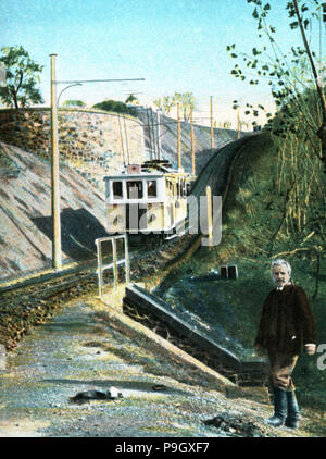 Electric funicular railway up to Mount Vesuvius in Naples, 1910. Stock Photo