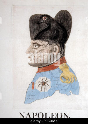 Napoleon Bonaparte (1769-1821), French emperor, satirical engraving. Stock Photo