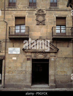 Front of the house where lived and died Miguel de Unamuno (1864-1936), Spanish writer. Stock Photo