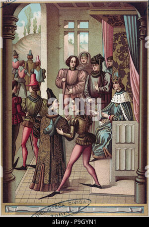 Philip VI, king of France, arrests the representative of Edward III of England (1328), Miniature … Stock Photo