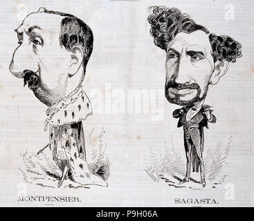Duke of Montpensier (1824 - 1890), Práxedes Mateo Sagasta (1825 - 1903), revolutionary caricature… Stock Photo