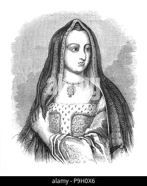 Elizabeth of York (1466 – 1503) was the wife of Henry VII and the first Tudor queen. The daughter of Edward IV and niece of Richard III, she married Henry in 1485, following the latter's victory at the Battle of Bosworth Field, which started the last phase of the Wars of the Roses. Together, she and Henry had a total of four sons, three of whom died before their father, leaving their brother, Henry VIII, to succeed his father as king. Stock Photo