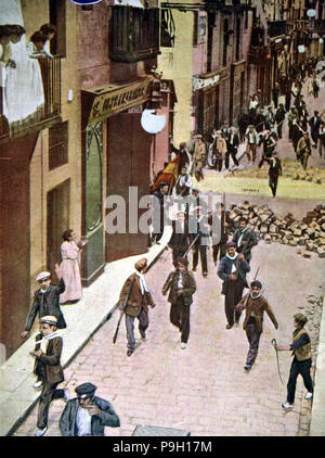 Tragic Week, barricades and demonstrations in the streets of Barcelona (26 to 31 July 1909). Stock Photo