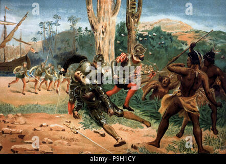 Death of navigator Ferdinand Magellan in a battle with the natives of the  island of Mactan (Phili… Stock Photo - Alamy