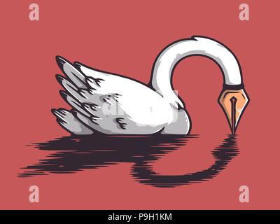 "Black Swan" Digital art Illustration (Vector Based) Hybrid Ink swan with red background Stock Vector