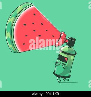 "SummerSpry" Digital art Illustration (Vector Based) Watermalon spryed with green background Stock Vector