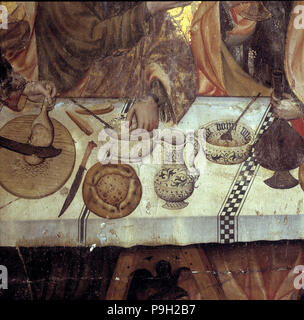 'Last Supper', detail of the painting by Jaume Ferrer I. Stock Photo