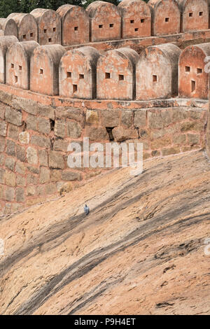 A section of the walls of the 17th century Thirumayam rock fort in Tamil Nadu, India built on a plateau covering 40 acres Stock Photo