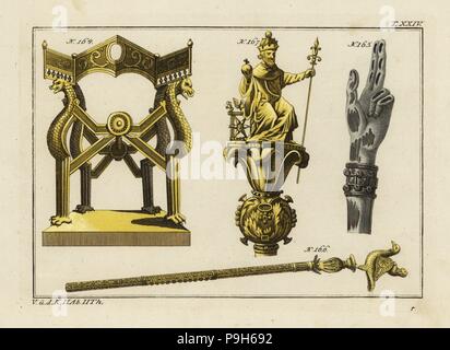 Motif of the Sun King, scepter and hand of justice.