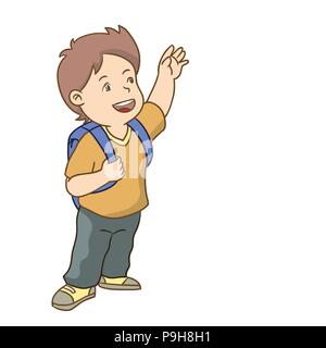 Boy go to school, for Education concept. Hand drawn Cartoon style. Vector cartoon Illustration. Stock Vector