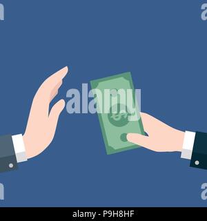 Businessman giving or offering money to another hand, no corruption sign, for business and finance Concepts - Vector Flat Design. Stock Vector