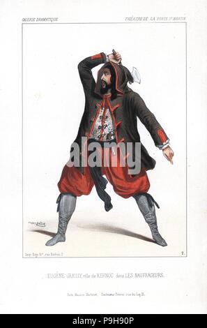 Eugene Grailly in the role of Kernoc in Les Naufrageurs de Kerougal, by Boule, Chabot de Bouin and Saint-Yves, Theatre de la Porte St. Martin, 1844. Handcoloured lithograph after an illustration by Victor Dollet from Galerie Dramatique: Costumes des Theatres de Paris, Paris, 1844. Stock Photo