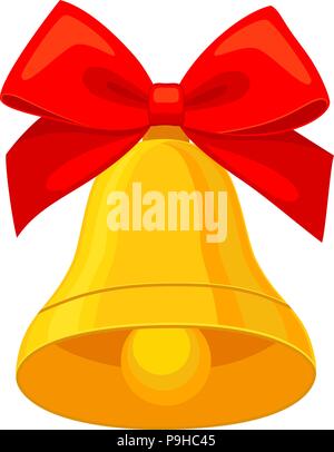 Colorful cartoon christmas bell. Bright new year themed vector illustration for icon, sticker, patch, label, sign, badge, certificate or gift card dec Stock Vector