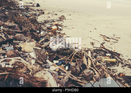Trash on the Beach. trash white beach on the sea Stock Photo