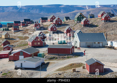 Colourful township of Ittoqqortoormiit in Scoresby Sound, Greenland Stock Photo