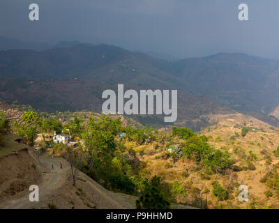 Terraced Fields on the remote Sanouli village, where Jim Corbett shot the Panar maneater, Kumaon Hills, Uttarakhand, India Stock Photo