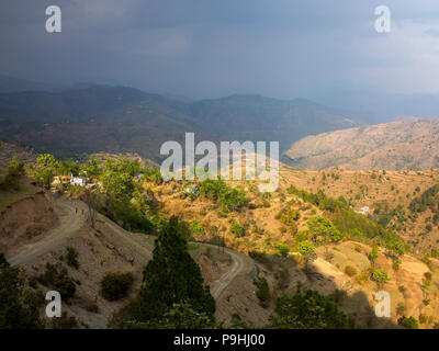 Terraced Fields on the remote Sanouli village, where Jim Corbett shot the Panar maneater, Kumaon Hills, Uttarakhand, India Stock Photo