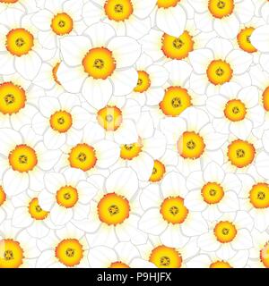 White Daffodil - Narcissus Seamless Background. Vector Illustration. Stock Vector