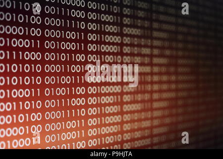 blocks of binary data. Blockchain concept. red background with computer digital binary code bit number one and zero text. computer problems concept. Stock Photo
