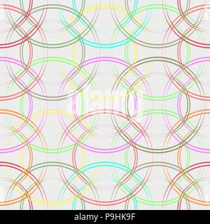 Colorful circles seamless pattern. Fashionable geometric background in trendy colors: soft pink, navy blue, mint, coral, red, light grey, white. Simpl Stock Vector