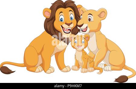 Cartoon lion family isolated on white background Stock Vector