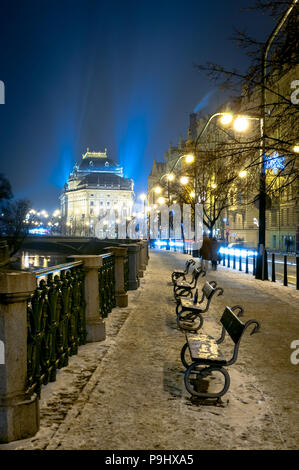 Landscape In Winter In Prague, Czech Republic With St. Vitus Cathedral 