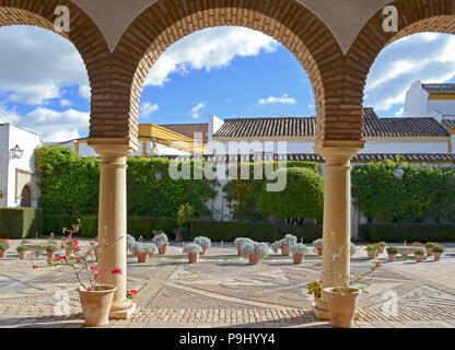 Cordoba Patios Architecture with arches in landscaped courtyard gardens, Spain Stock Photo