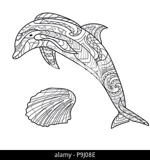 Dolphin, pattern, coloring book, coloring page, set, vector Stock Vector