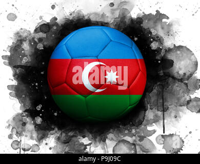 Soccer ball with flag of Azerbaijan, close up, watercolor effect on white background. Stock Photo