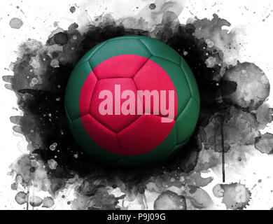 Soccer ball with flag of Bangladesh, close up, watercolor effect on white background. Stock Photo